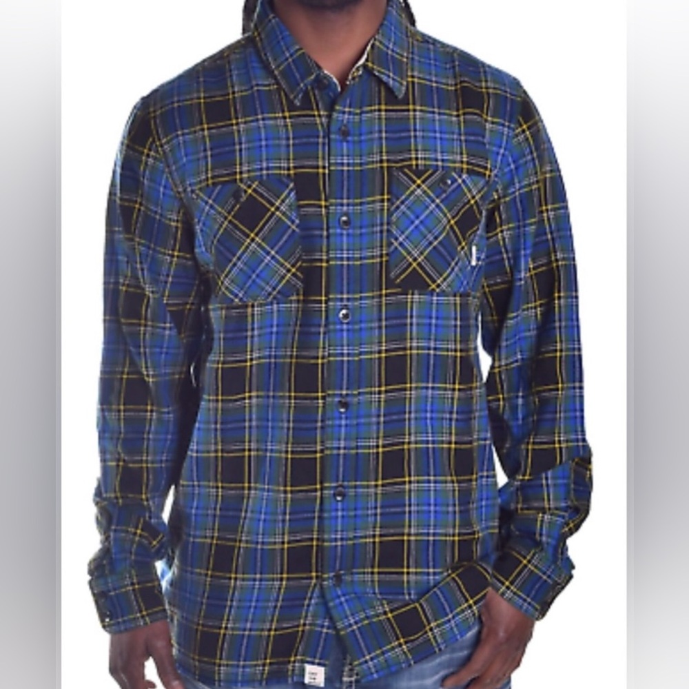 Vans Off The Wall Classic Birch Long Sleeve Plaid Flannel Shirt - Black/Blue M